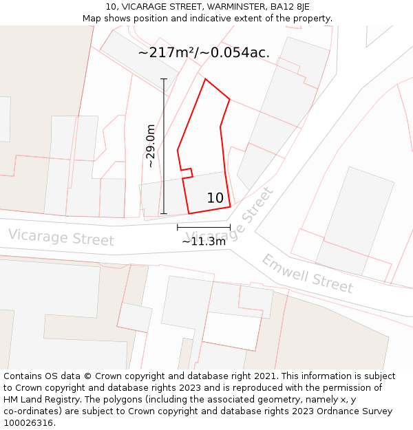 10, VICARAGE STREET, WARMINSTER, BA12 8JE: Plot and title map