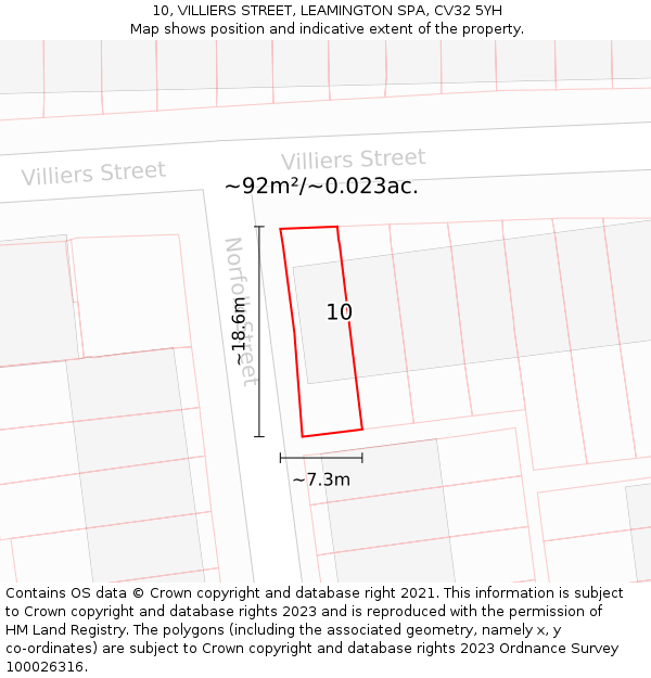 10, VILLIERS STREET, LEAMINGTON SPA, CV32 5YH: Plot and title map