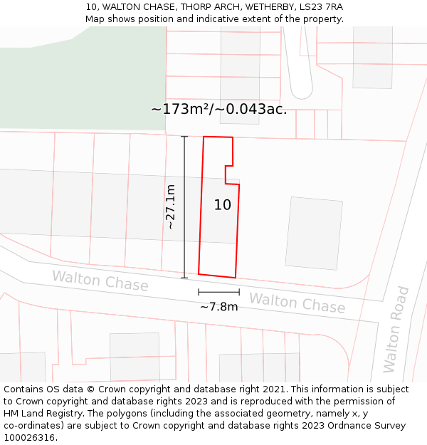 10, WALTON CHASE, THORP ARCH, WETHERBY, LS23 7RA: Plot and title map