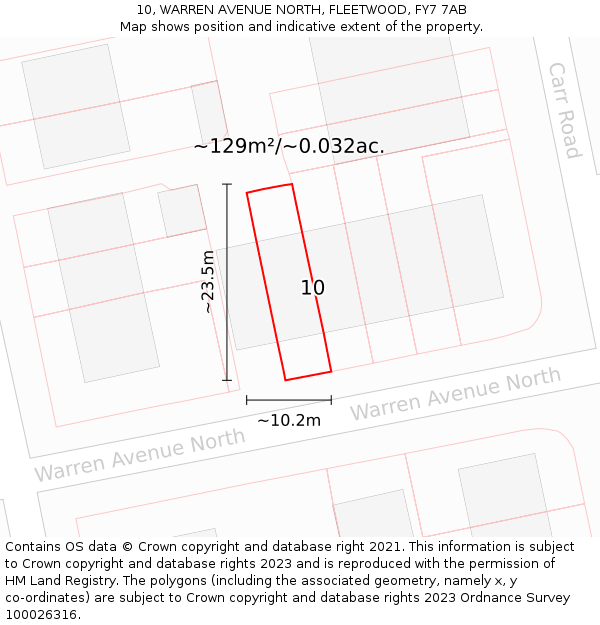 10, WARREN AVENUE NORTH, FLEETWOOD, FY7 7AB: Plot and title map
