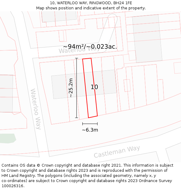 10, WATERLOO WAY, RINGWOOD, BH24 1FE: Plot and title map