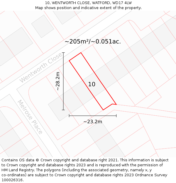 10, WENTWORTH CLOSE, WATFORD, WD17 4LW: Plot and title map