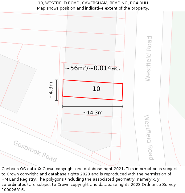 10, WESTFIELD ROAD, CAVERSHAM, READING, RG4 8HH: Plot and title map