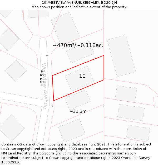 10, WESTVIEW AVENUE, KEIGHLEY, BD20 6JH: Plot and title map