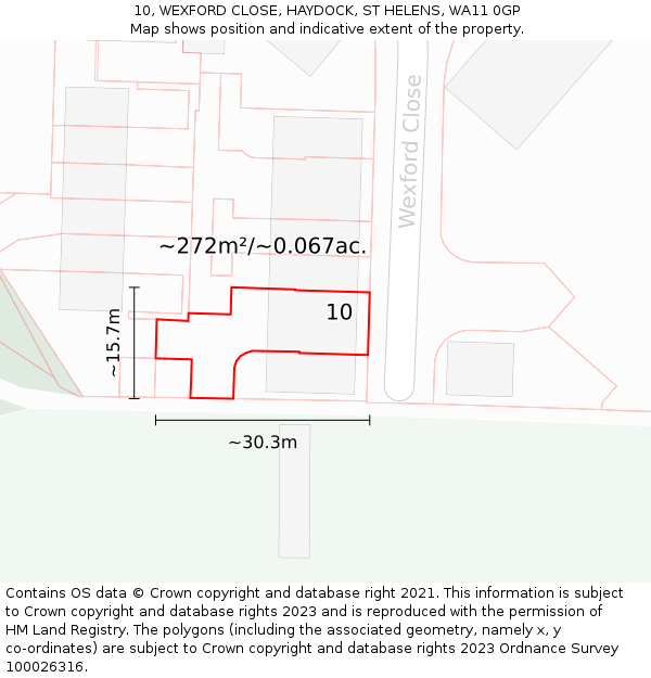 10, WEXFORD CLOSE, HAYDOCK, ST HELENS, WA11 0GP: Plot and title map