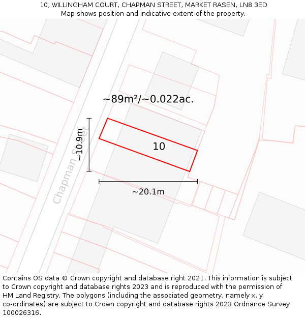 10, WILLINGHAM COURT, CHAPMAN STREET, MARKET RASEN, LN8 3ED: Plot and title map