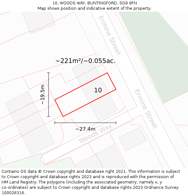 10, WOODS WAY, BUNTINGFORD, SG9 9FN: Plot and title map