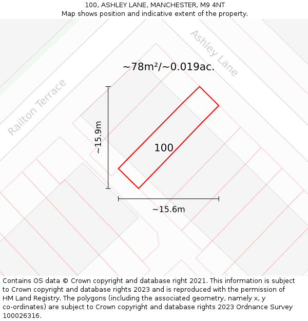 100, ASHLEY LANE, MANCHESTER, M9 4NT: Plot and title map