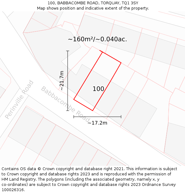 100, BABBACOMBE ROAD, TORQUAY, TQ1 3SY: Plot and title map