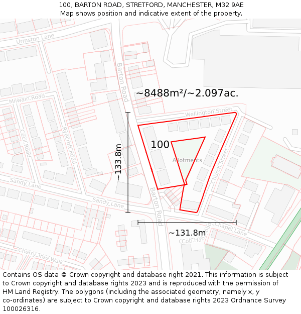 100, BARTON ROAD, STRETFORD, MANCHESTER, M32 9AE: Plot and title map
