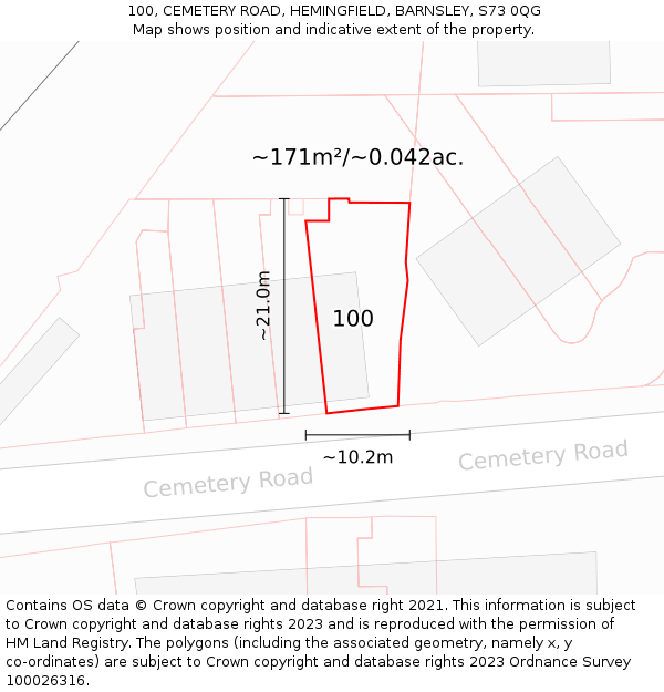 100, CEMETERY ROAD, HEMINGFIELD, BARNSLEY, S73 0QG: Plot and title map