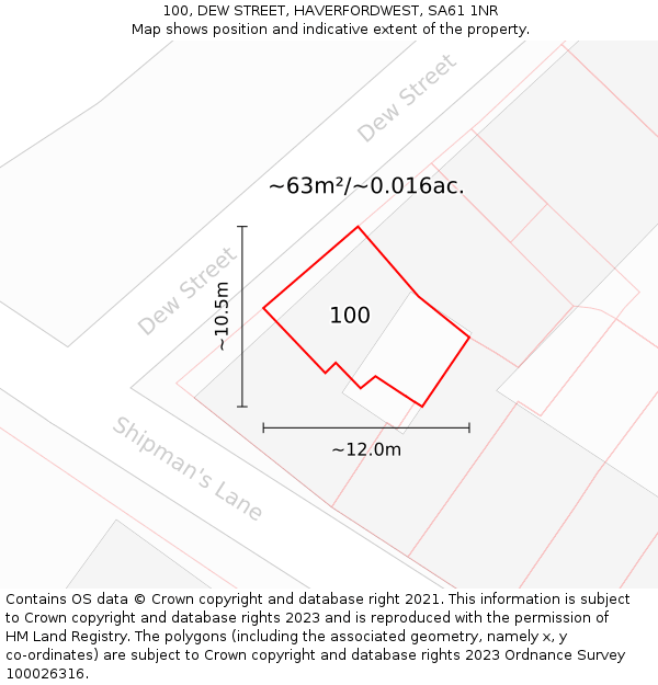 100, DEW STREET, HAVERFORDWEST, SA61 1NR: Plot and title map