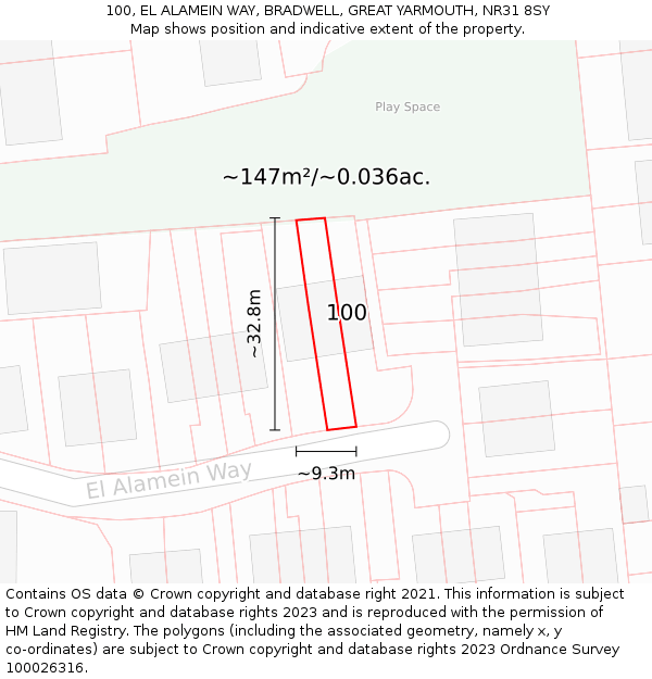 100, EL ALAMEIN WAY, BRADWELL, GREAT YARMOUTH, NR31 8SY: Plot and title map