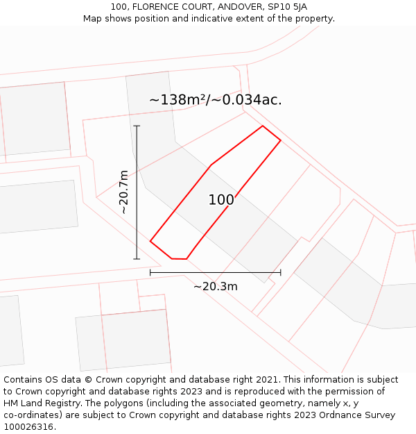 100, FLORENCE COURT, ANDOVER, SP10 5JA: Plot and title map