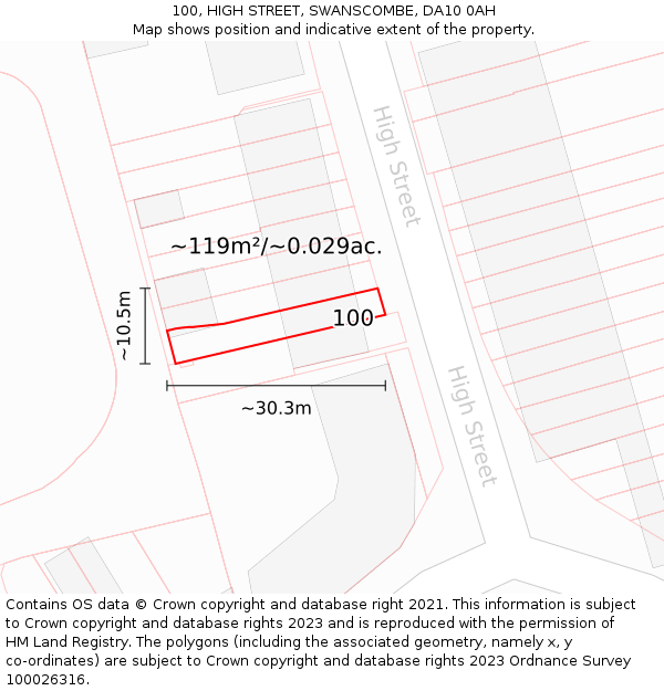 100, HIGH STREET, SWANSCOMBE, DA10 0AH: Plot and title map