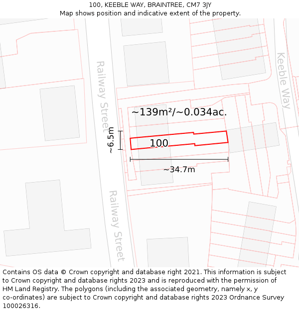 100, KEEBLE WAY, BRAINTREE, CM7 3JY: Plot and title map
