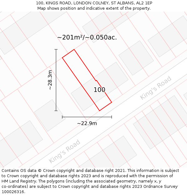 100, KINGS ROAD, LONDON COLNEY, ST ALBANS, AL2 1EP: Plot and title map