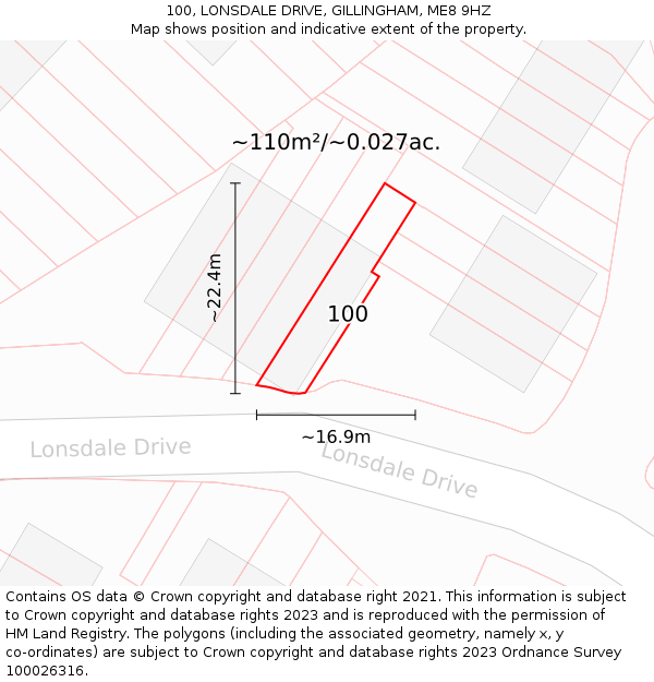 100, LONSDALE DRIVE, GILLINGHAM, ME8 9HZ: Plot and title map