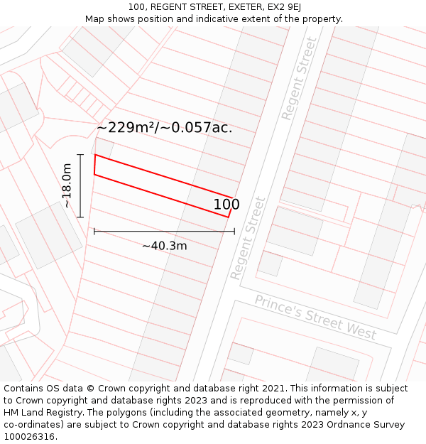 100, REGENT STREET, EXETER, EX2 9EJ: Plot and title map