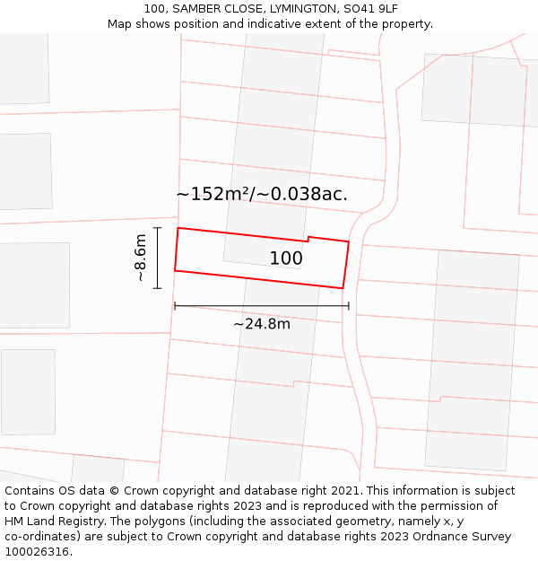 100, SAMBER CLOSE, LYMINGTON, SO41 9LF: Plot and title map