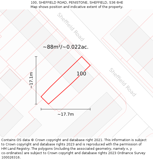 100, SHEFFIELD ROAD, PENISTONE, SHEFFIELD, S36 6HE: Plot and title map