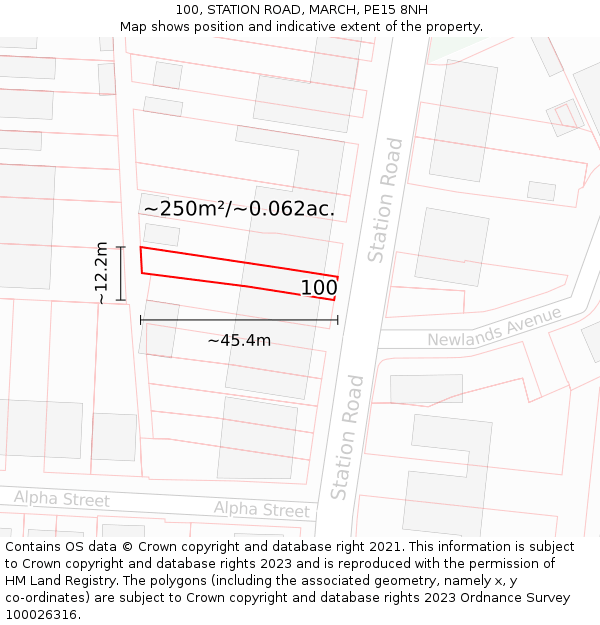 100, STATION ROAD, MARCH, PE15 8NH: Plot and title map