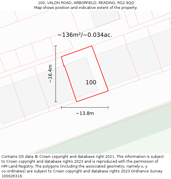 100, VALON ROAD, ARBORFIELD, READING, RG2 9QQ: Plot and title map