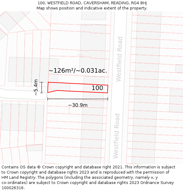 100, WESTFIELD ROAD, CAVERSHAM, READING, RG4 8HJ: Plot and title map