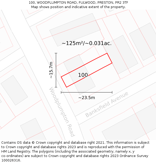 100, WOODPLUMPTON ROAD, FULWOOD, PRESTON, PR2 3TF: Plot and title map
