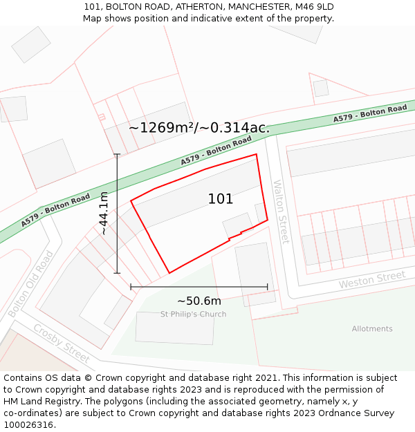 101, BOLTON ROAD, ATHERTON, MANCHESTER, M46 9LD: Plot and title map