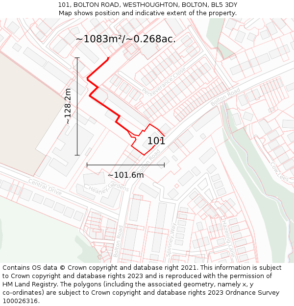 101, BOLTON ROAD, WESTHOUGHTON, BOLTON, BL5 3DY: Plot and title map