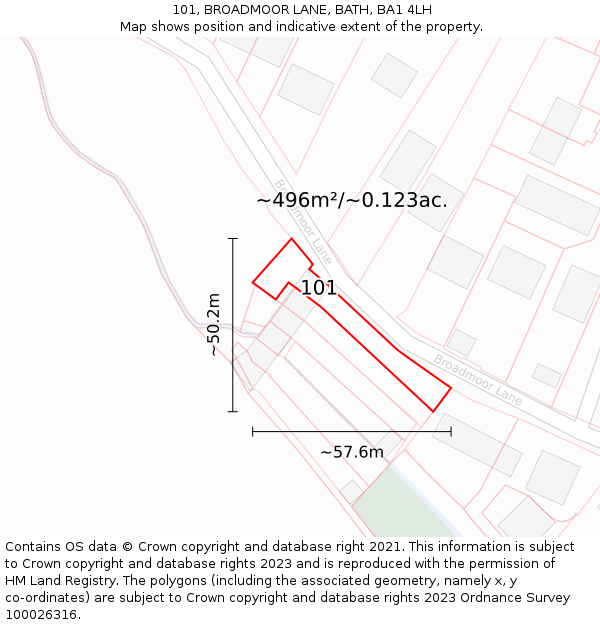 101, BROADMOOR LANE, BATH, BA1 4LH: Plot and title map