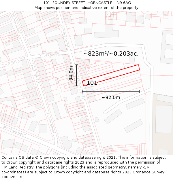 101, FOUNDRY STREET, HORNCASTLE, LN9 6AG: Plot and title map