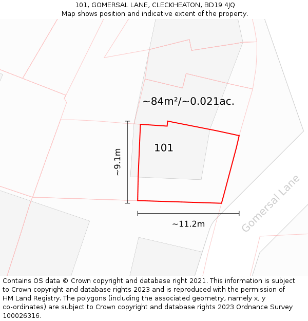 101, GOMERSAL LANE, CLECKHEATON, BD19 4JQ: Plot and title map