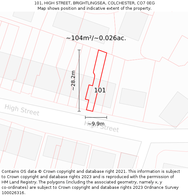 101, HIGH STREET, BRIGHTLINGSEA, COLCHESTER, CO7 0EG: Plot and title map