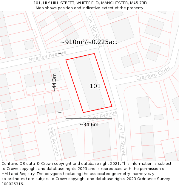 101, LILY HILL STREET, WHITEFIELD, MANCHESTER, M45 7RB: Plot and title map