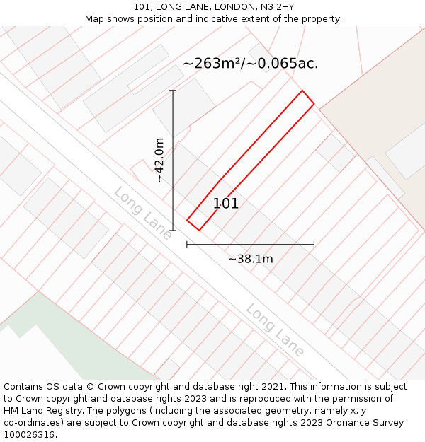 101, LONG LANE, LONDON, N3 2HY: Plot and title map