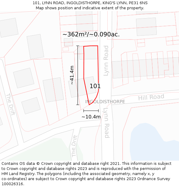 101, LYNN ROAD, INGOLDISTHORPE, KING'S LYNN, PE31 6NS: Plot and title map