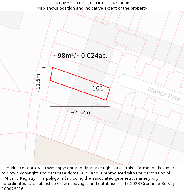 101, MANOR RISE, LICHFIELD, WS14 9RF: Plot and title map