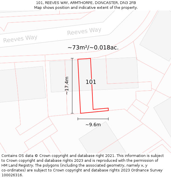 101, REEVES WAY, ARMTHORPE, DONCASTER, DN3 2FB: Plot and title map