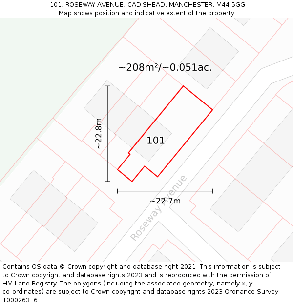 101, ROSEWAY AVENUE, CADISHEAD, MANCHESTER, M44 5GG: Plot and title map
