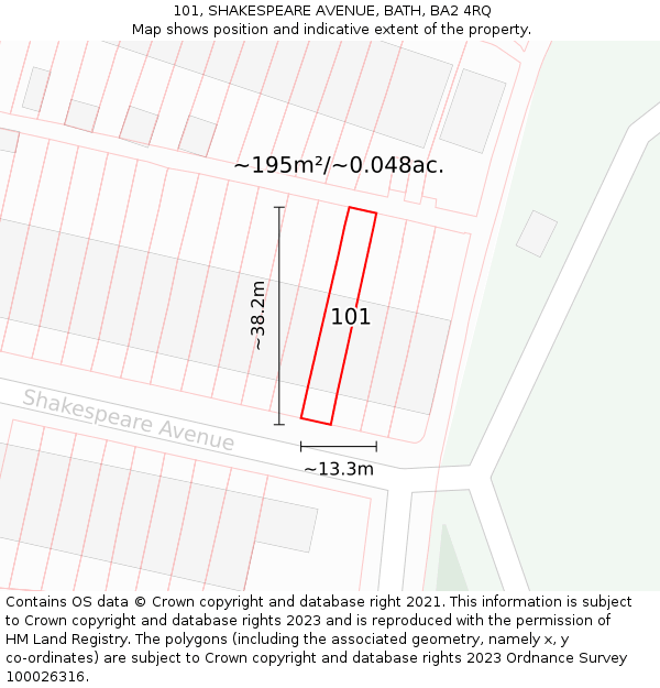 101, SHAKESPEARE AVENUE, BATH, BA2 4RQ: Plot and title map