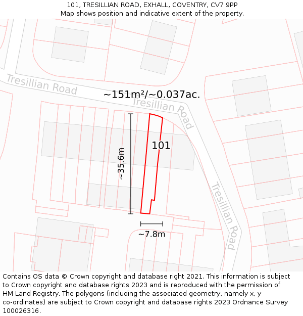 101, TRESILLIAN ROAD, EXHALL, COVENTRY, CV7 9PP: Plot and title map