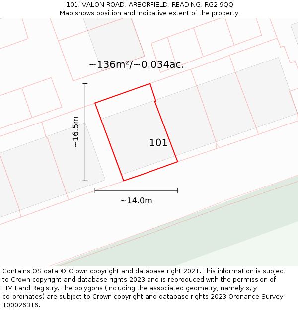 101, VALON ROAD, ARBORFIELD, READING, RG2 9QQ: Plot and title map