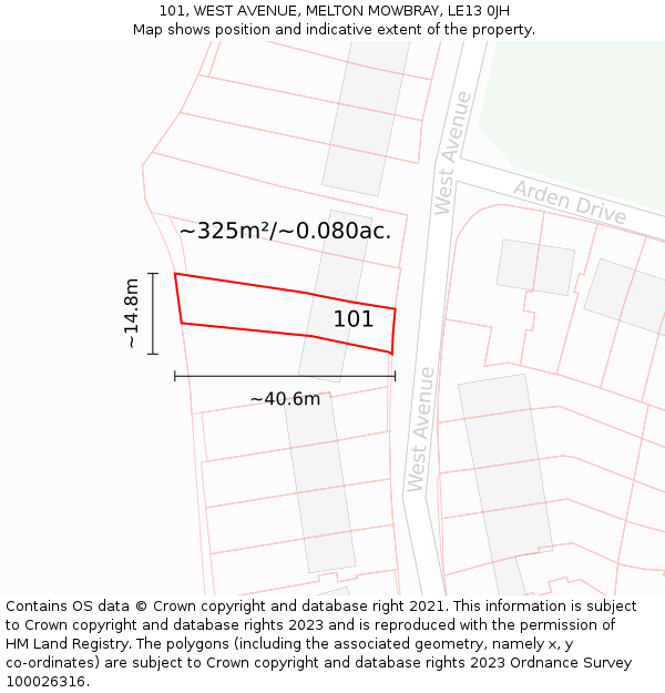 101, WEST AVENUE, MELTON MOWBRAY, LE13 0JH: Plot and title map