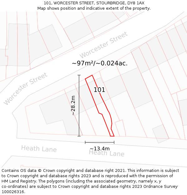 101, WORCESTER STREET, STOURBRIDGE, DY8 1AX: Plot and title map