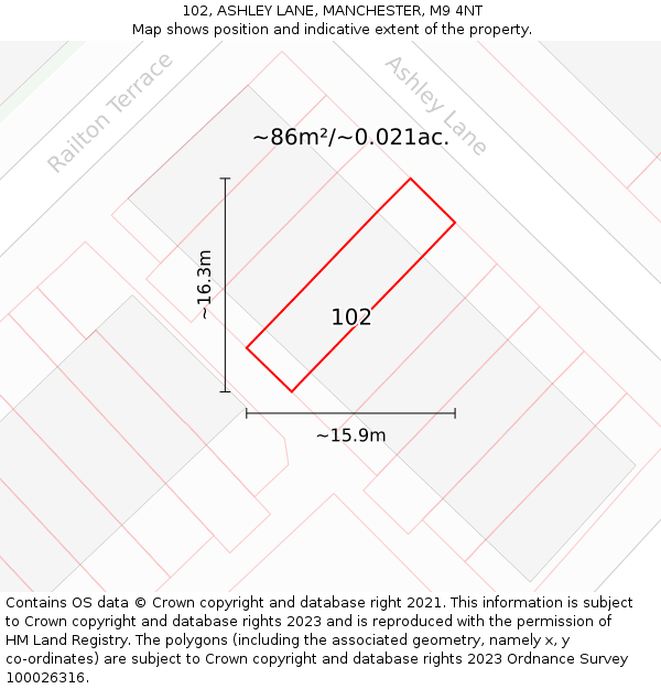 102, ASHLEY LANE, MANCHESTER, M9 4NT: Plot and title map