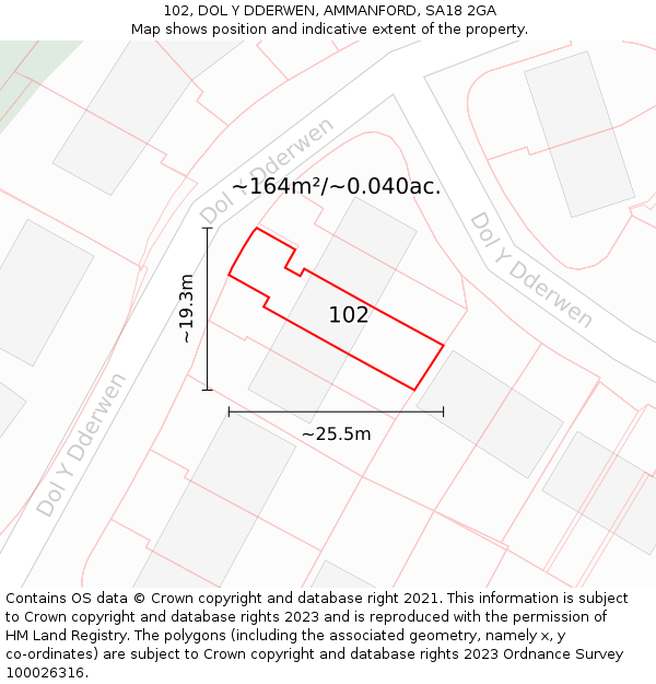 102, DOL Y DDERWEN, AMMANFORD, SA18 2GA: Plot and title map