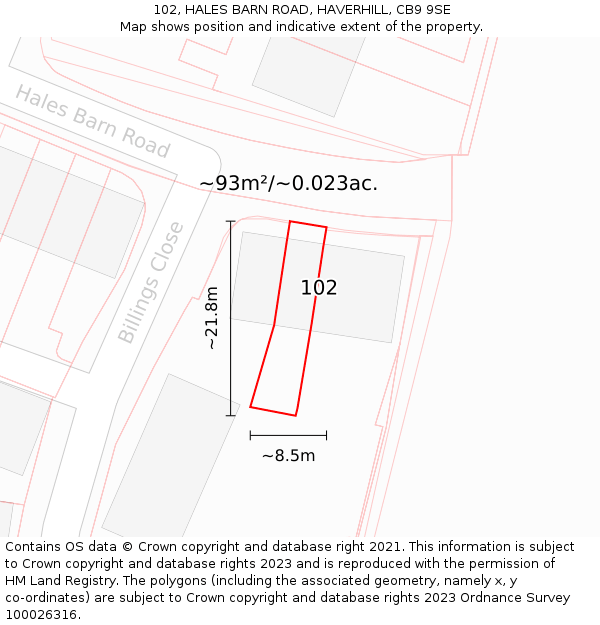 102, HALES BARN ROAD, HAVERHILL, CB9 9SE: Plot and title map
