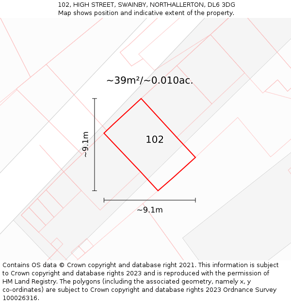 102, HIGH STREET, SWAINBY, NORTHALLERTON, DL6 3DG: Plot and title map